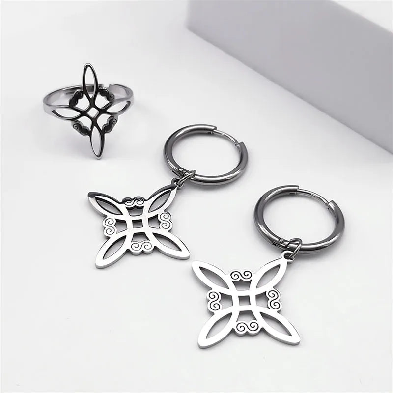 Stainless Steel Jewelry Set Celtic Irish Knot Pendant Necklace Earrings Bracelet Ring