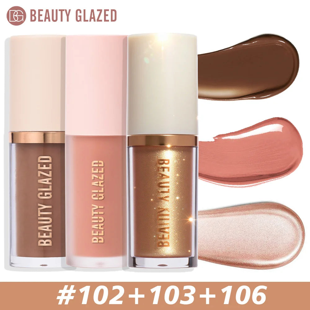 3-Piece Liquid Makeup Set Contour Highlighter Blush Waterproof Long-Lasting Finish