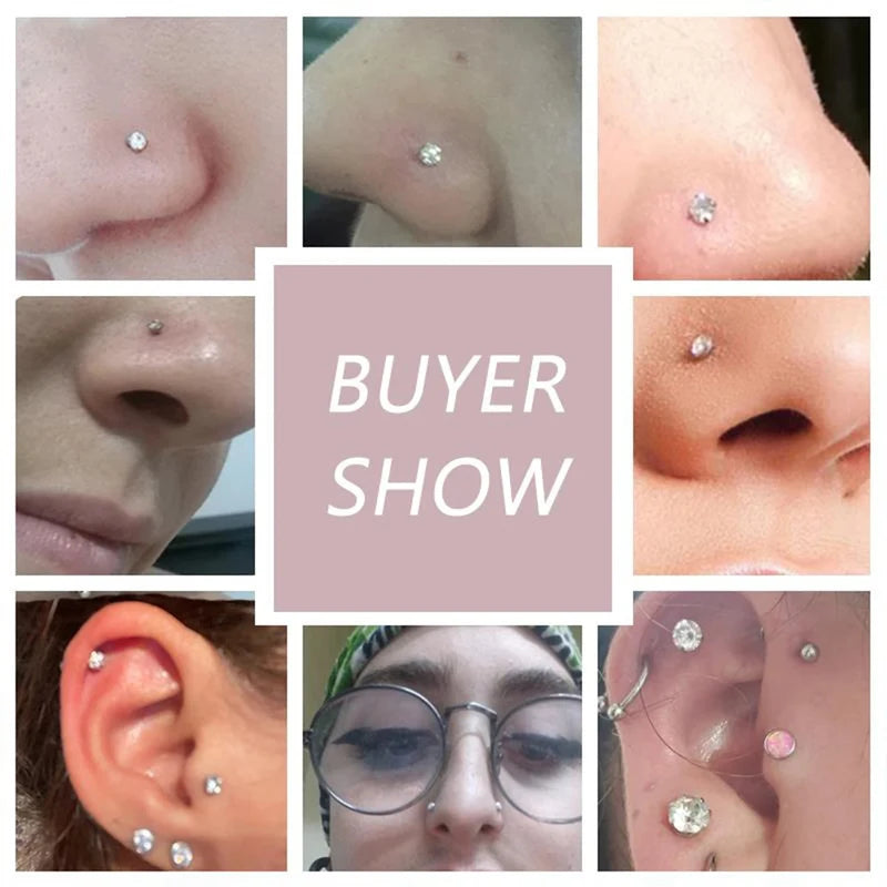 Gold Color Nose Stud with Cubic Zirconia Crystal - Body Piercing Jewelry