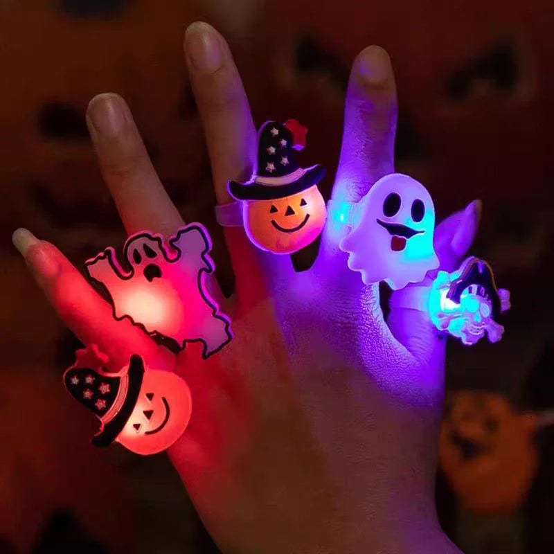 LED Halloween Light Up Ghost and Bat Rings - 10-100 Pack Flashing Party Favors