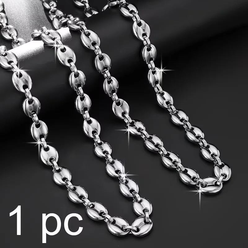 Minimalist Pig Nose Coffee Bean Chain Necklace for Men & Women - Stainless Steel, 45-60cm