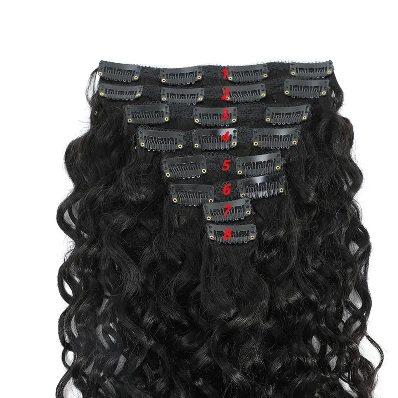 Water Wave Clip-In Hair Extensions - Human Virgin Hair, Curly Brazilian Remy