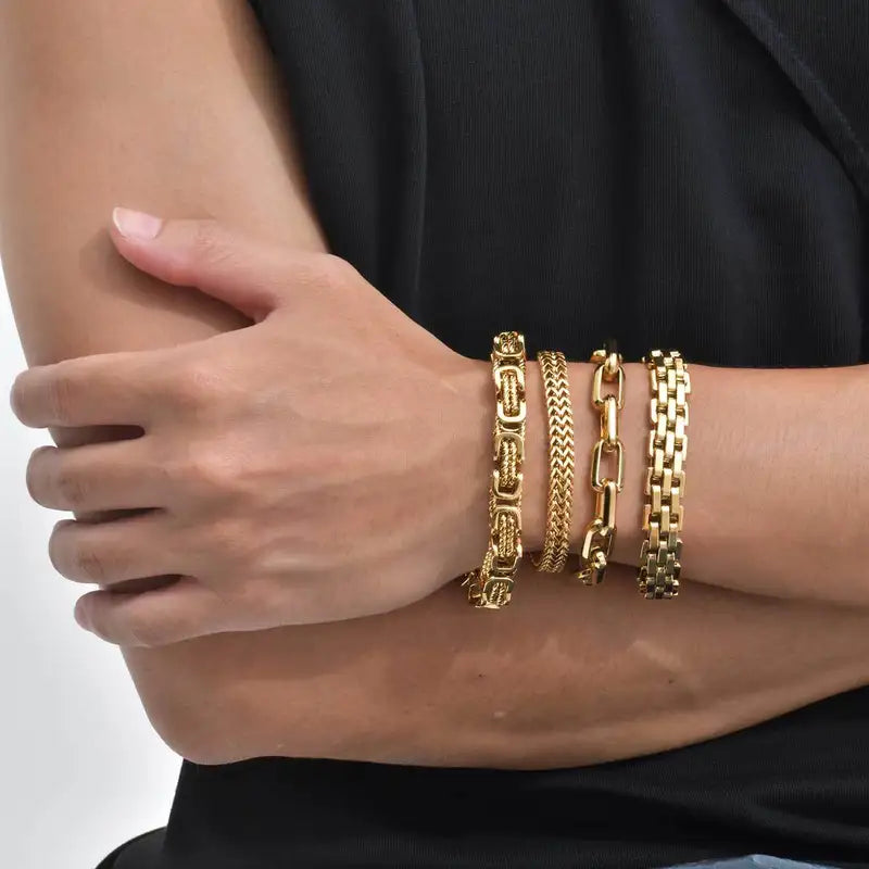 Men's Gold Color Chain Bracelet Hip Hop Stainless Steel Chunky Wristband Jewelry Gift for Him