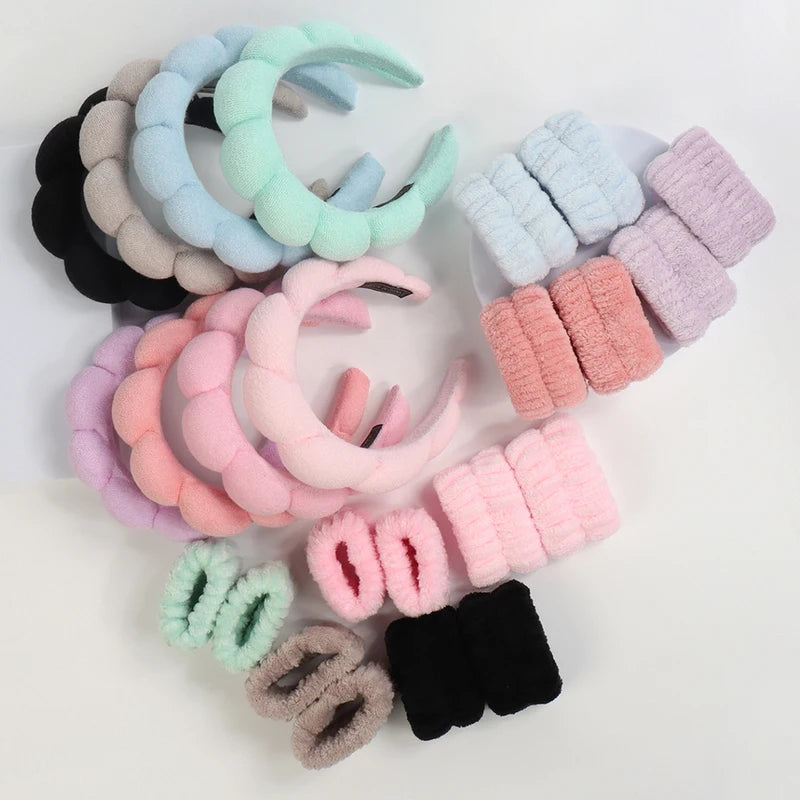 Microfiber Washing Wristbands & Headbands Set for Face & Body Care