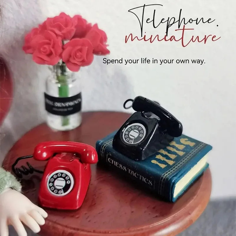 Miniature Fixed Telephone Dollhouse Accessory - 1:12 Scale, Multiple Colors