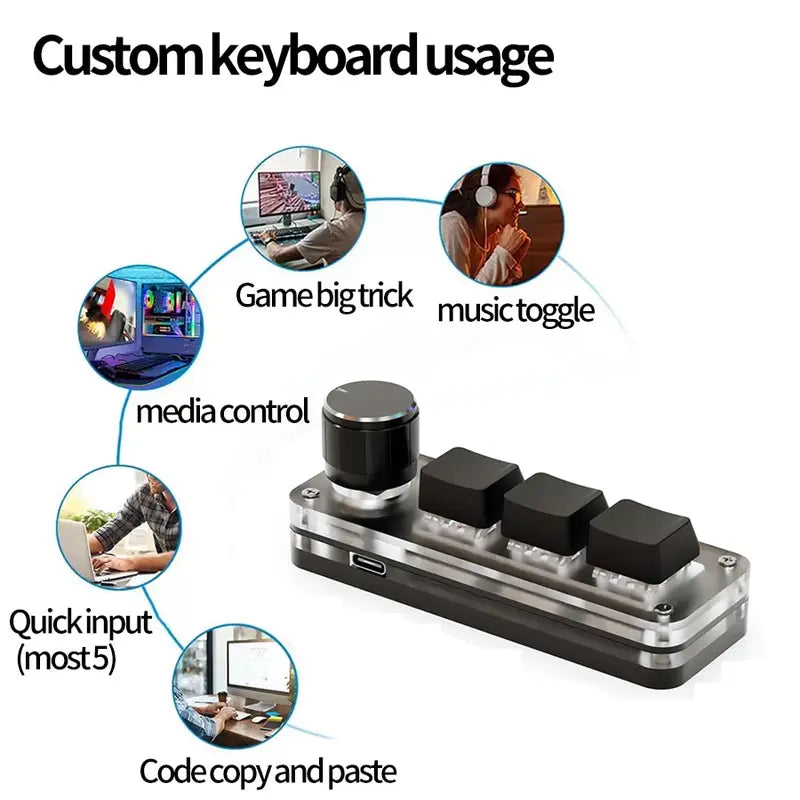 Mini Gaming Macro Mechanical Keyboard RGB 3-Key Programmable Red Switches