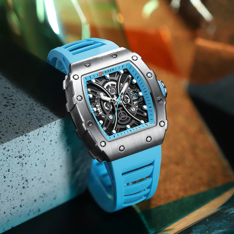 Men's 3D Quartz Waterproof Watch with Silicone Strap - Creative Stainless Steel Wristwatch