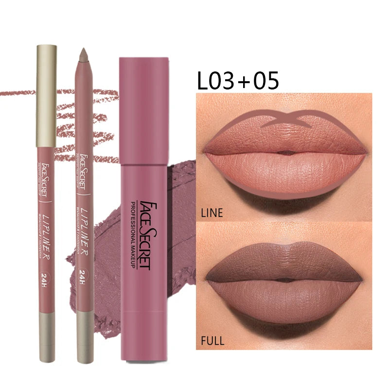 Matte Lipliner & Lipstick Set Waterproof Long Lasting Lip Makeup with Soft Color