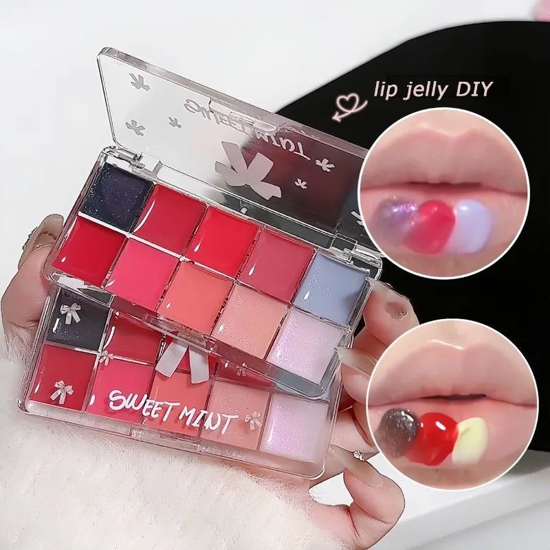 Hydrating Lip Gloss Palette with Mirror - Moisturizing Lipstick & Lip Glaze Set