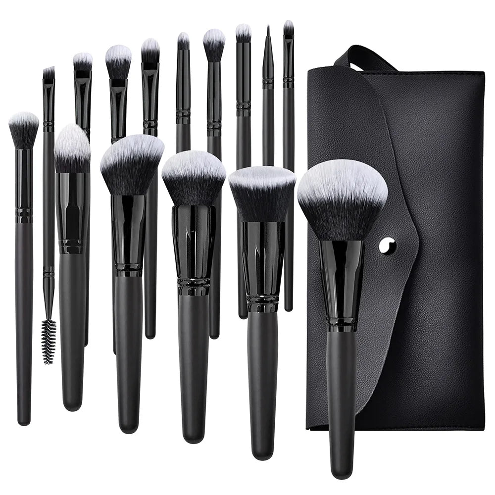 15pcs Makeup Brush Set with Synthetic Hair for Face & Eyes - Professional Cosmetic Tools