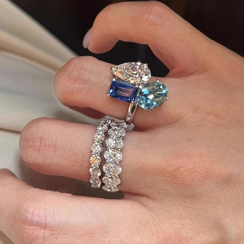 High-End Hip Hop Style Sparkling Diamond Ring Set for Parties and Gifts