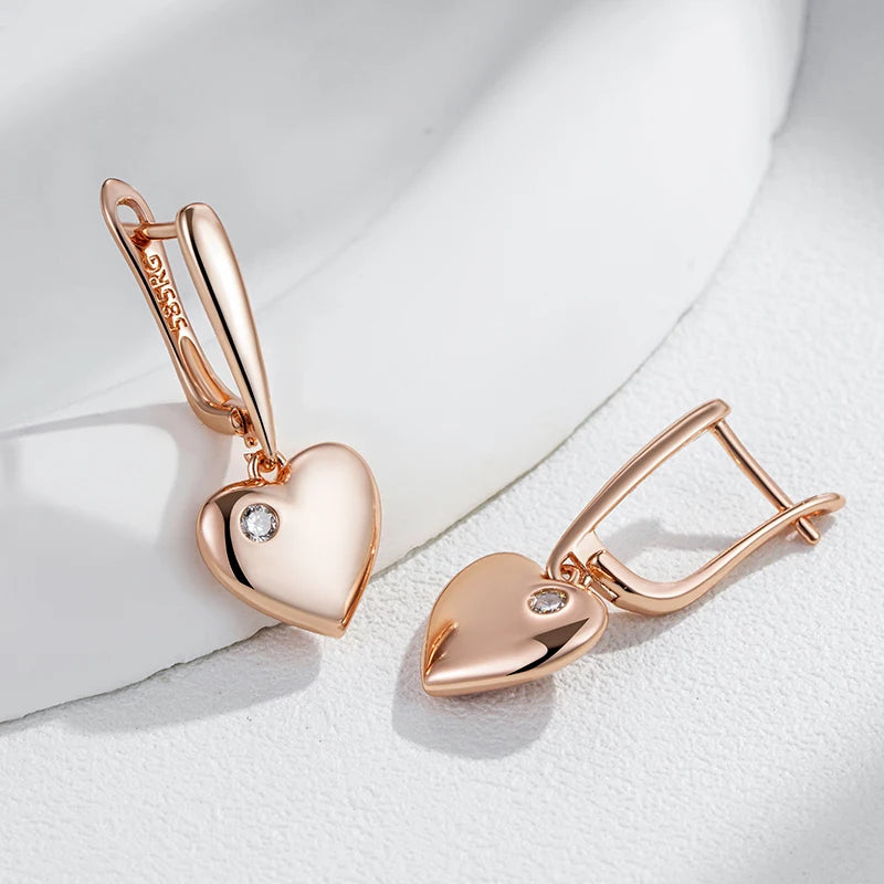 Luxury Heart Drop Earrings with Natural Zircon in Rose Gold for Women