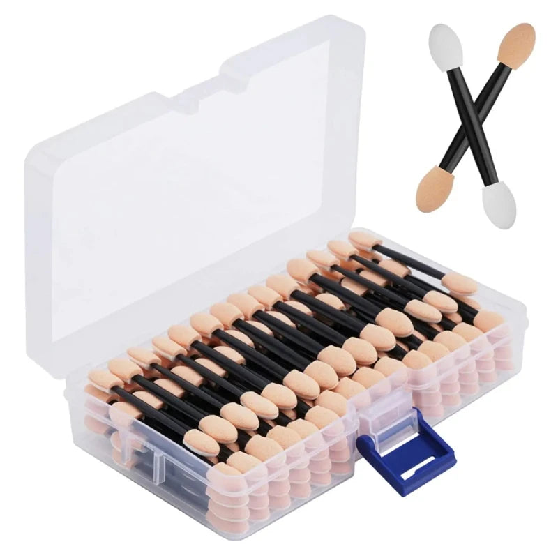 Disposable Dual-Side Eye Shadow Sponge Applicators with Container - Makeup Brushes Set