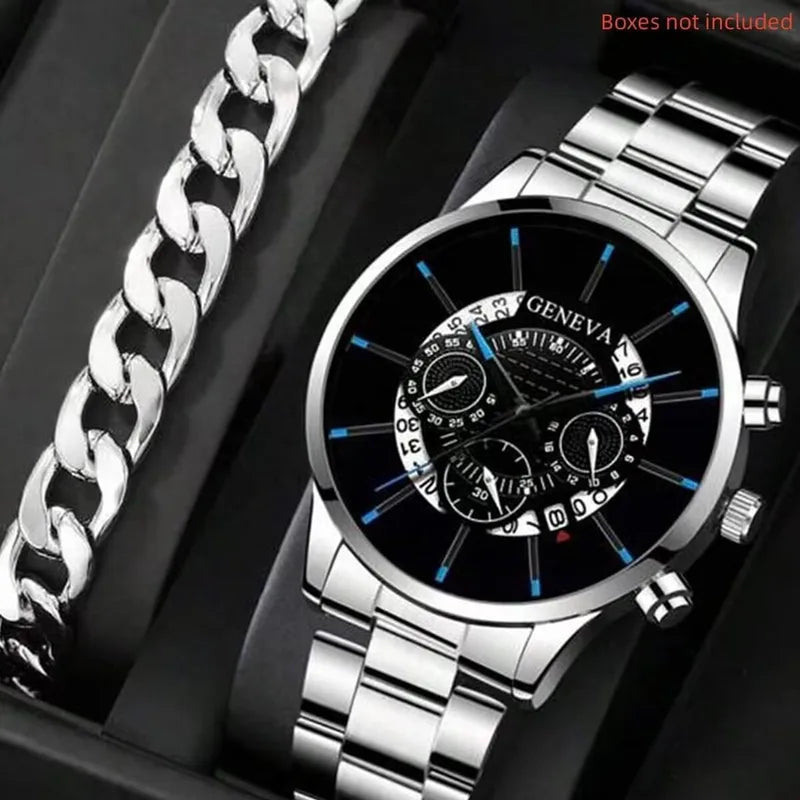 Luxury Men’s Business Watch Stainless Steel Big Dial Quartz Wristwatch - Multiple Colors