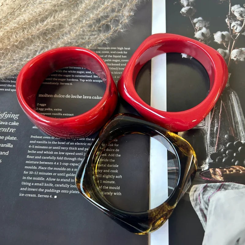 Vintage Punk Geometric Resin Bracelet Set - Wide Thick Stacked Jewelry