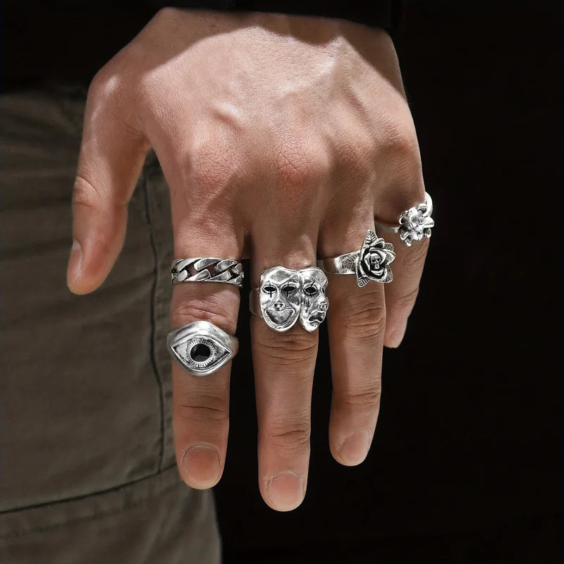 24-Piece Gothic Ring Set for Women Men Joker Devil Face Jewelry Trendy Accessories