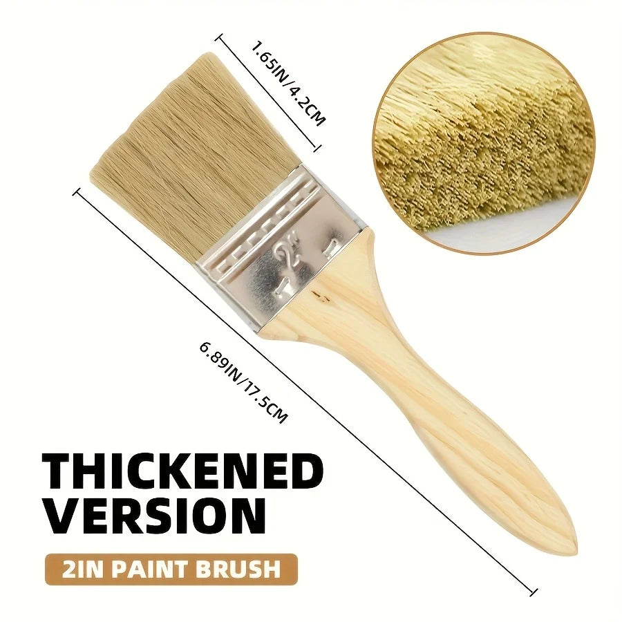 Wooden Paint Brush Set with Ergonomic Gourd Handle, 2-Inch Natural Mane for Painting and Staining