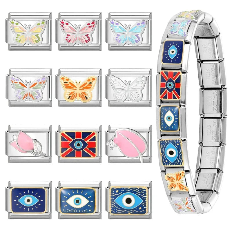 Colorful Pattern Art Cat Vase Charm Links for 9mm Stainless Steel Bracelets - DIY Jewelry Making