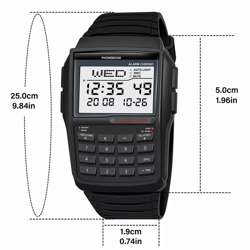 Multifunctional Men's Digital LED Sports Watch with Calculator - Luxury Style
