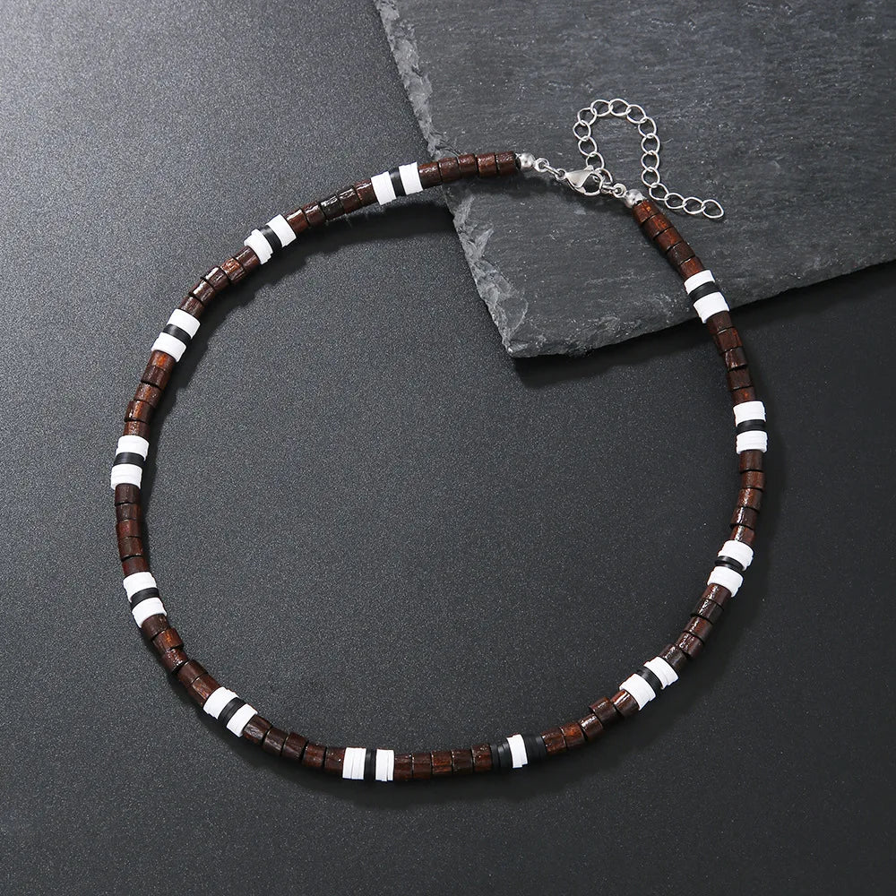 Summer Coconut Husk Bead Starfish Necklace for Men Bohemian Natural Stone Chain