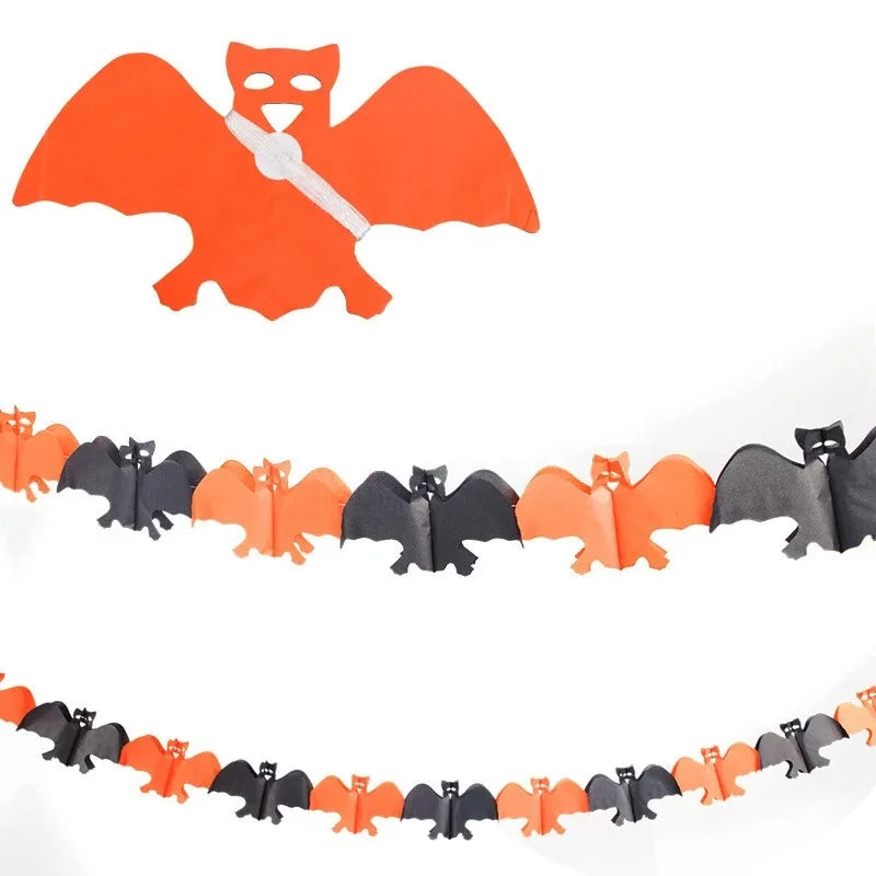 Halloween Paper Banner Garland with Spiders Pumpkins Ghosts Bats - Party Decorations