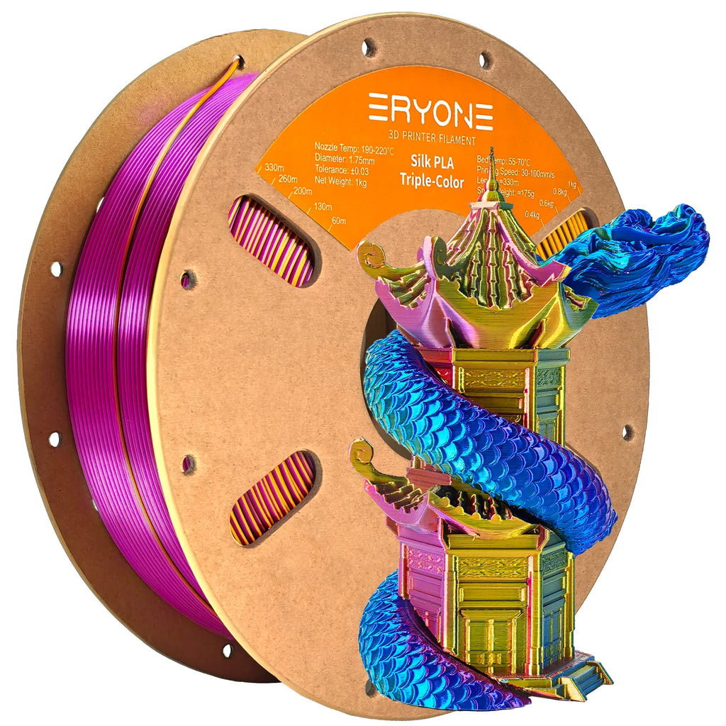 Silk Triple Color Series PLA 3D Printer Filament - 1kg Spool, 1.75mm, Shiny Finish