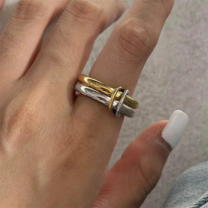 Unique Geometric Stainless Steel Ring for Women - Waterproof Fashion Jewelry