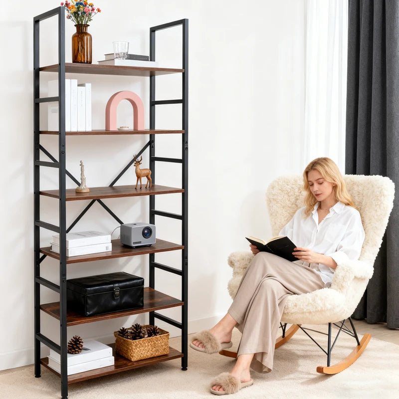 Modern 5 or 6 Tier Bookcase Corner Storage Organizer for Home Garage