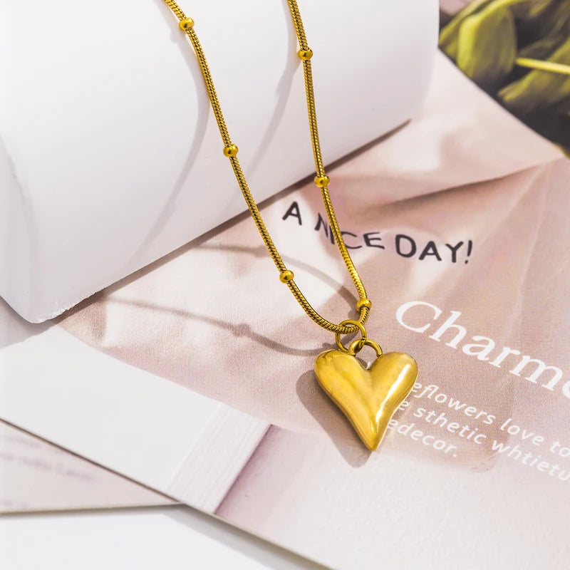 Minimalist Stainless Steel Heart Necklace for Women - 18k Gold Plated Jewelry