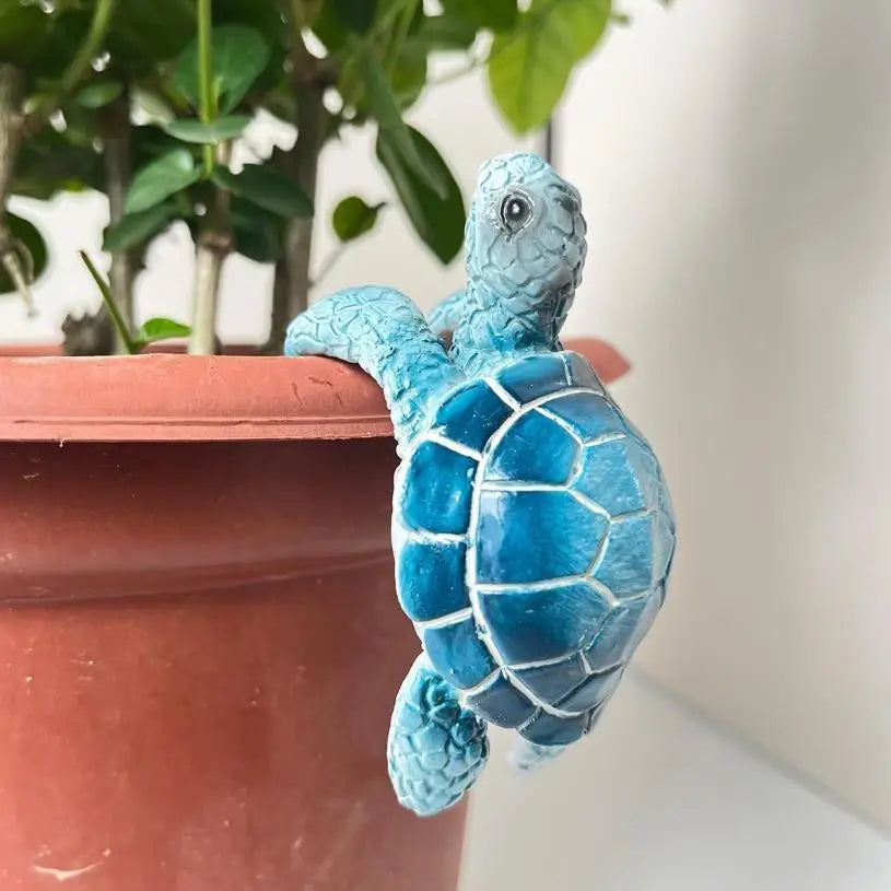 Cute Turtle Flowerpot Hanging Ornament Resin Statue for Garden and Home Decor