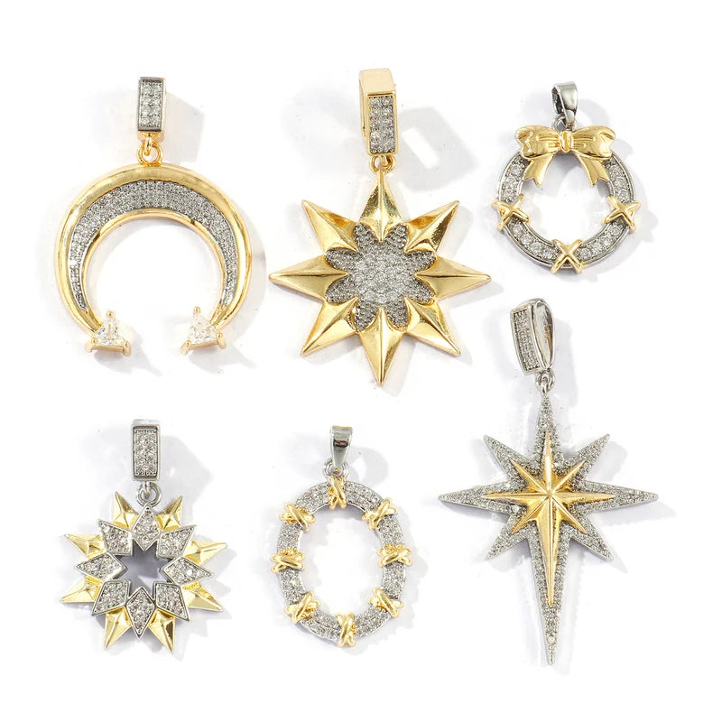 Gold Plated Geometric Star Moon Pendant Charm for DIY Necklace Jewelry Findings