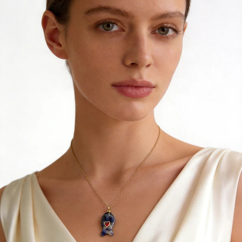 Heart Drop Shape Pendant Necklace with Amethyst Turquoise and Agate Jewelry