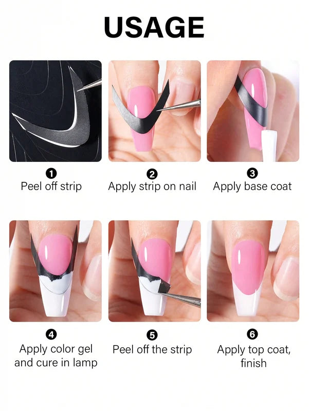 French Manicure Nail Art Stickers V-Shaped Strip Guides Self-Adhesive Tips
