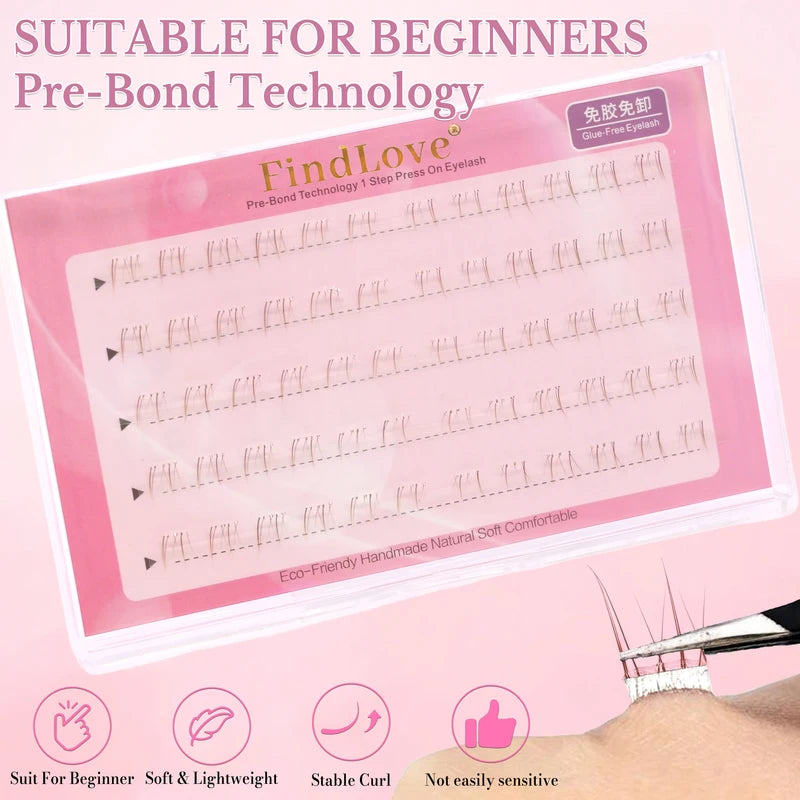 DIY Press-On No Glue Eyelash Extensions - 5 Rows Brown Natural Look 60pcs