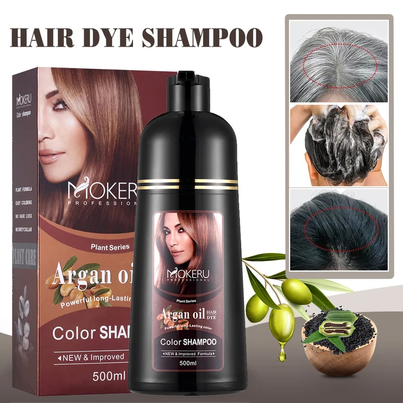 Natural Hair Coloring Shampoo with Argan Oil - Fast Dark Brown Dye & Nourishment