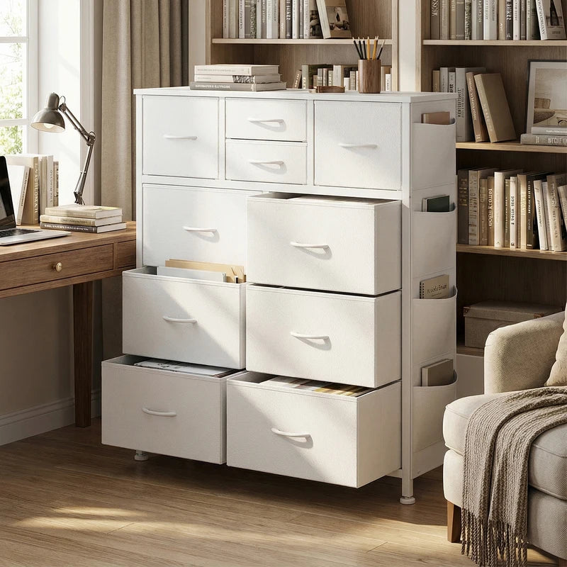 MCQ Living Room Fabric Drawer Cabinet with Side Storage Bag - 10 Drawers