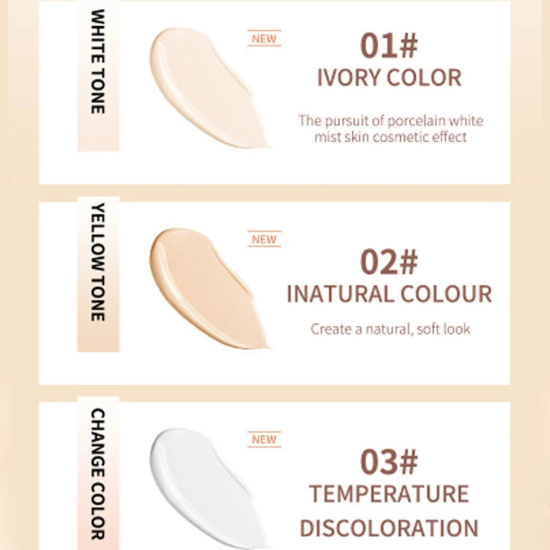 Waterproof Color Changing Foundation with Full Coverage Concealer and Brightening CC Cream for Flawless Skin