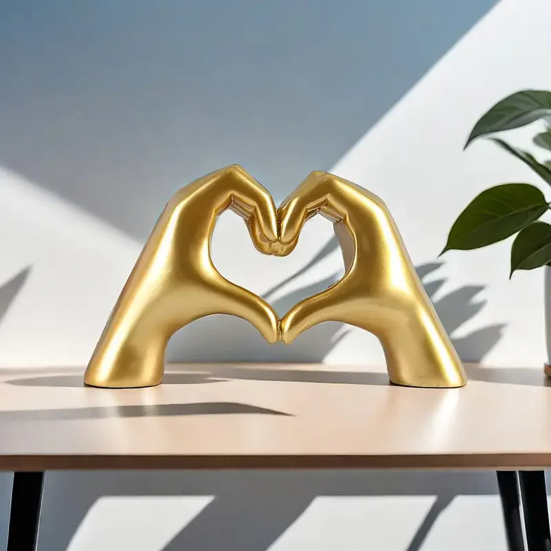 Golden Heart Hand Statue Mini Resin Decor for Valentine & Birthdays