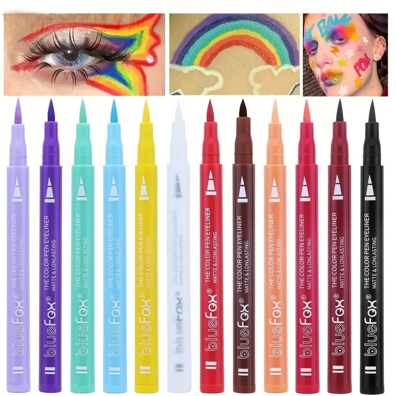 12 Color Waterproof Liquid Eyeliner Set - Multi-Purpose & Long-Lasting