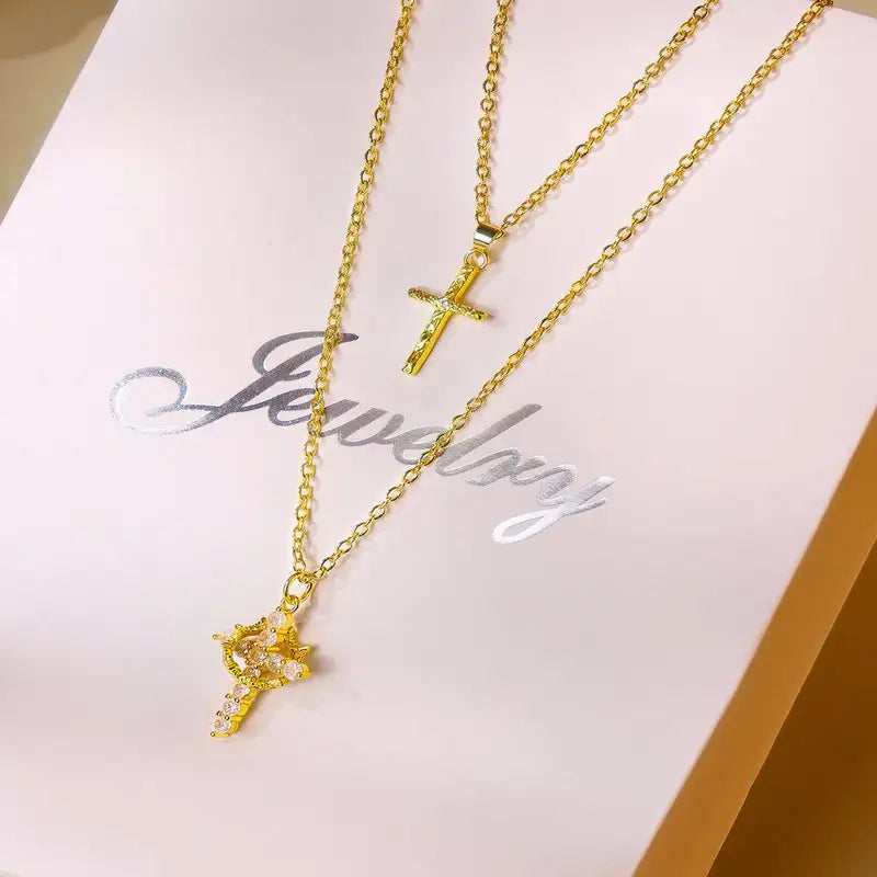 Layered Letter and Cross Necklace for Women Girls - Stylish Pendant Jewelry