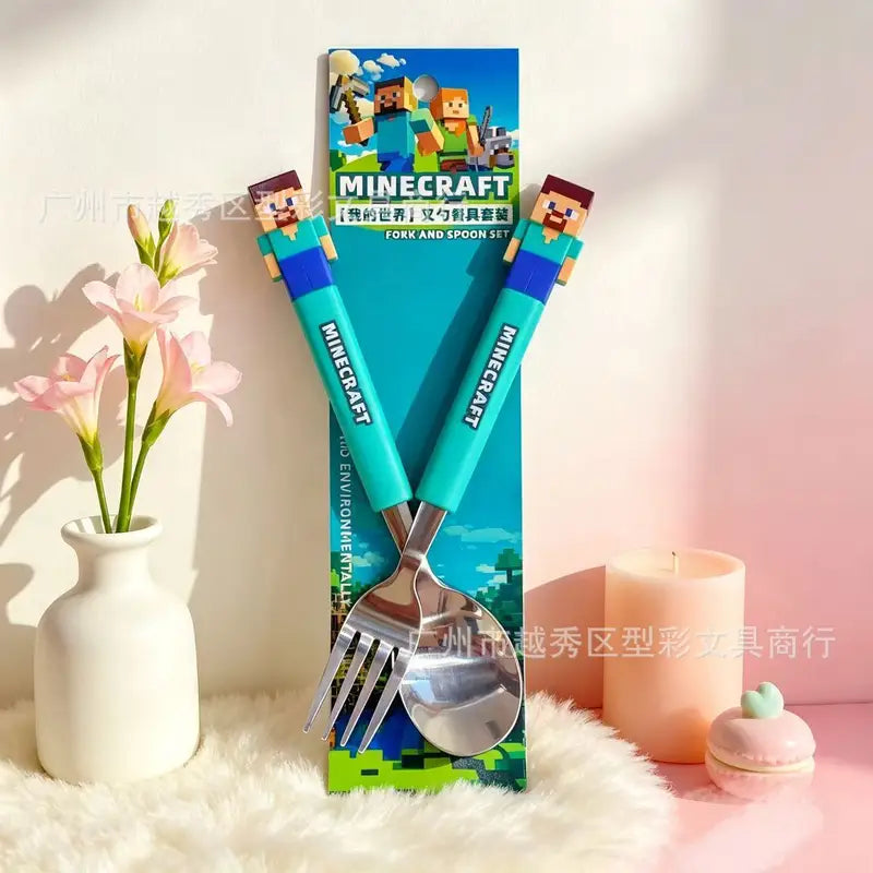 Kids Funny Fork and Spoon Set - ABS Handle Stainless Steel Tableware, 2-Piece Kids Gift Set