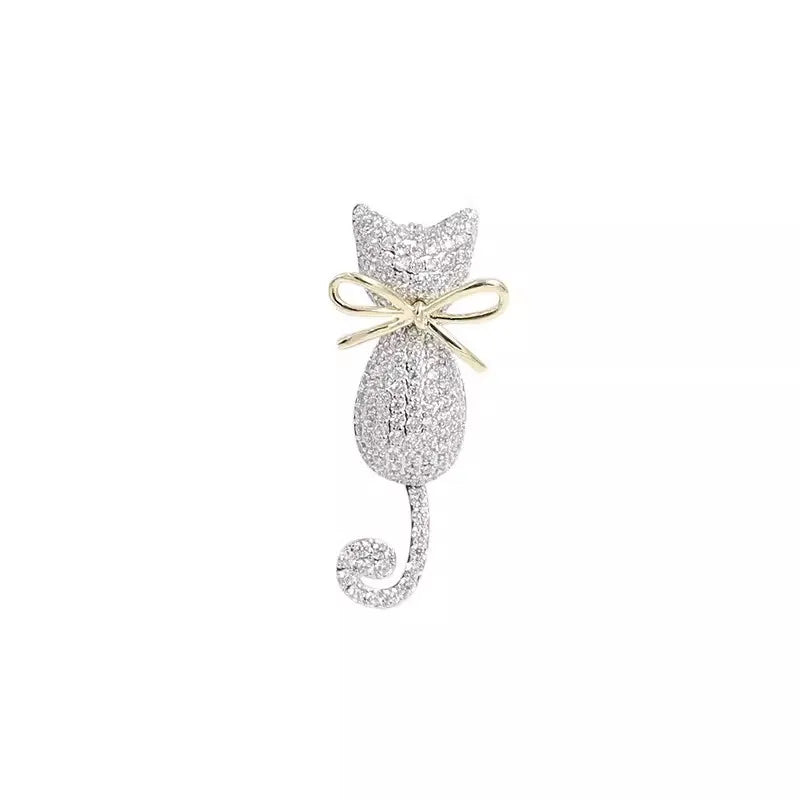 Cute Rhinestone Cat Brooch for Women Animal Jewelry Gift