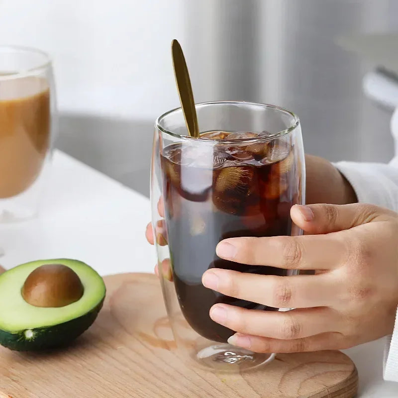 Heat Resistant Double Wall Glass Cups Set of Multiple Sizes for Coffee Tea Water