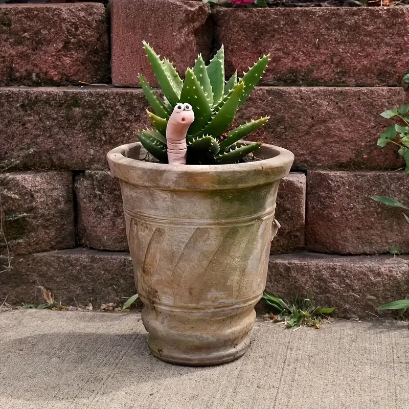Cute Thirsty Worm Plant Decor for Indoor & Outdoor Gardens - Playful Ornament