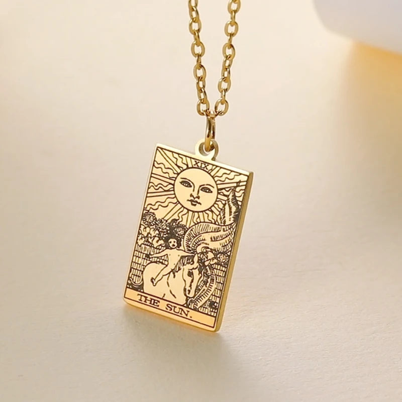 Tarot Card Necklace Major Arcana Divination Jewelry Stainless Steel Gift for Women Men