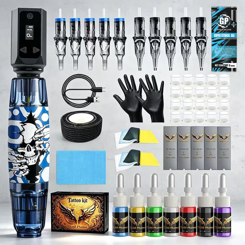 Wireless Tattoo Machine Kit with 1500mAh Power Supply, Needles & Ink - Complete Tattoo Kit for Beginners & Professionals
