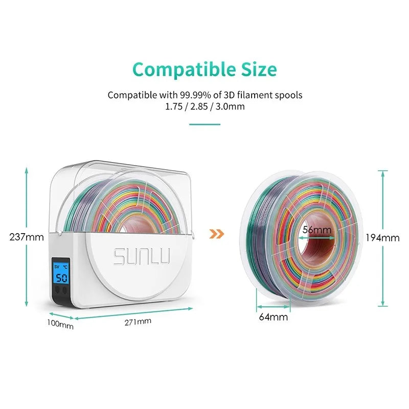 3D Filament Dryer Box with LCD Display, Adjustable Temperature & Fast Heating