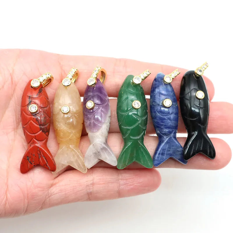 Fish-Shaped Crystal Charms with Zircon for DIY Jewelry Making Natural Stones