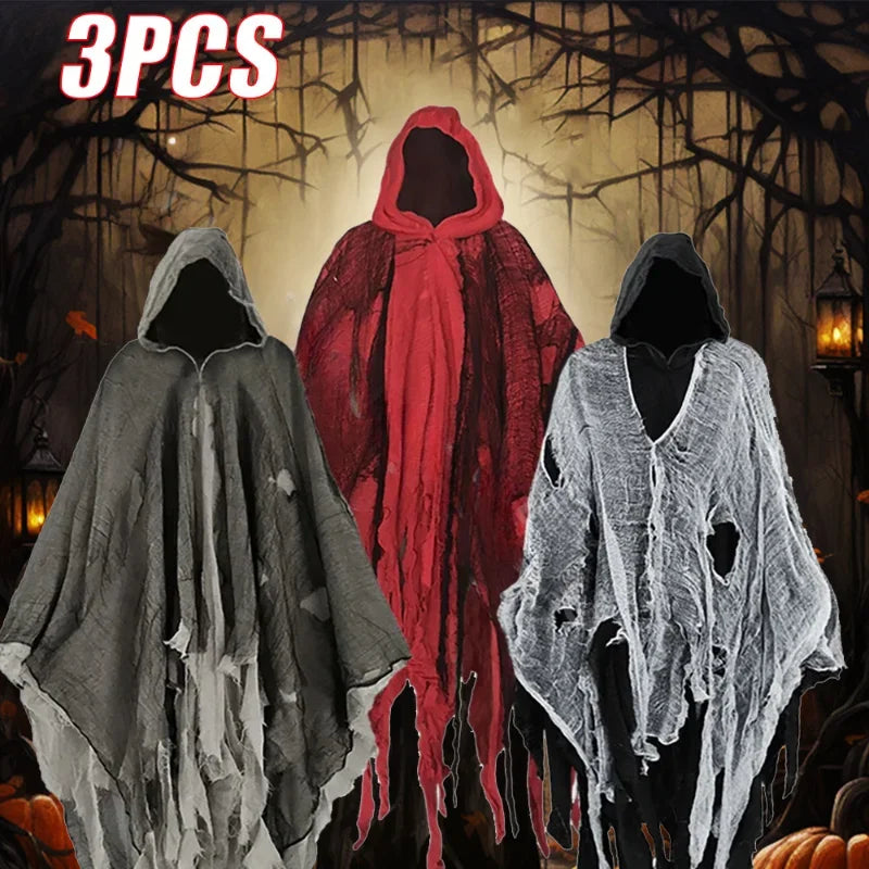 Halloween Ghost Cloak Costume Tattered Hooded Capes for Horror Parties