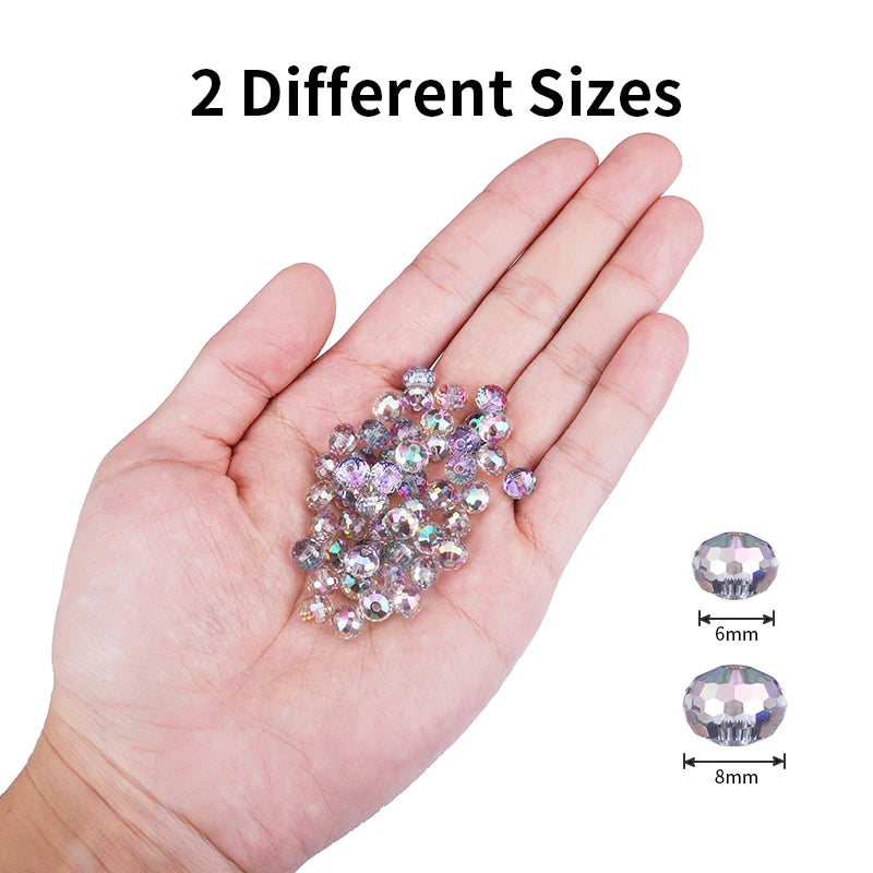 Faceted Crystal Beads for Jewelry Making - 6mm & 8mm Glass Spacer Beads, Multi Colors